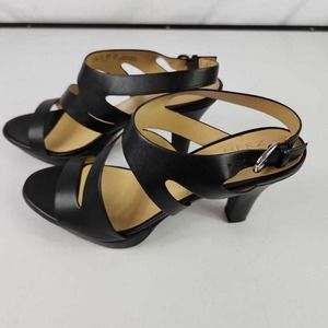 Naturalizer Womens Dee Slingback Sandals Black Peep Toe Mid Heel Buckle 8.5 M